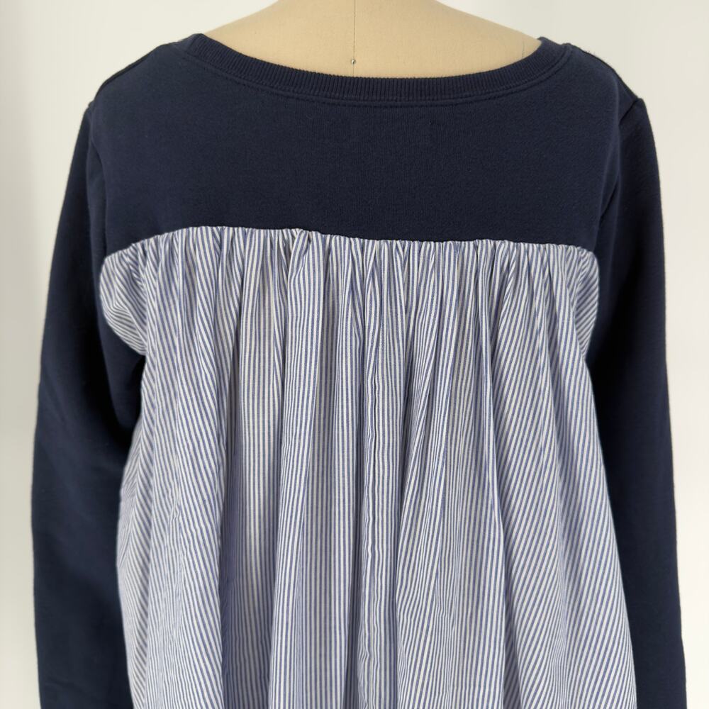 NEW Kensie Jeans Layer Look Ruffle Back Sweatshirt sz Medium Navy Pinstripe - Picture 5 of 8